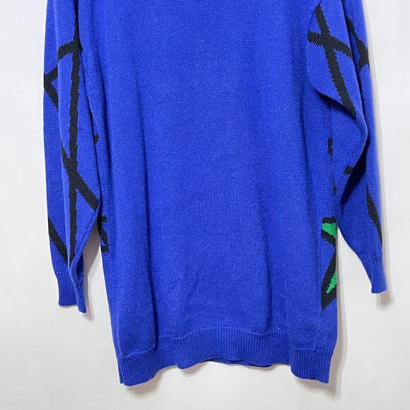 Knit Sweater Women's Medium Blue Church Stained Glass 80s Vintage Art To Wear - Picture 4 of 15